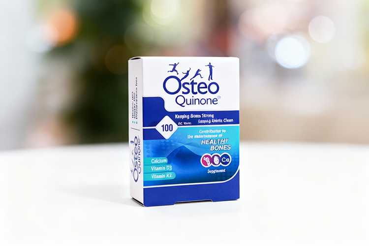 قرص استئوکینون برای تقویت استخوان‌ ها روی سطح سفید